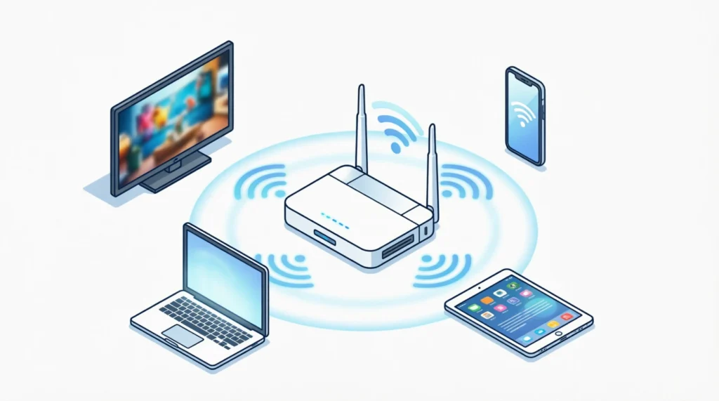 Hoe werkt IPTV TV Nederland – schema van internetverbinding naar meerdere apparaten