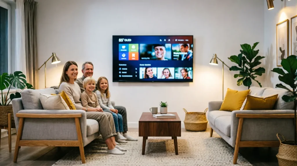 Best IPTV 4K 2026 — Nederlands gezin geniet van beste iptv provider op groot smart TV scherm via iptv-aanbieders