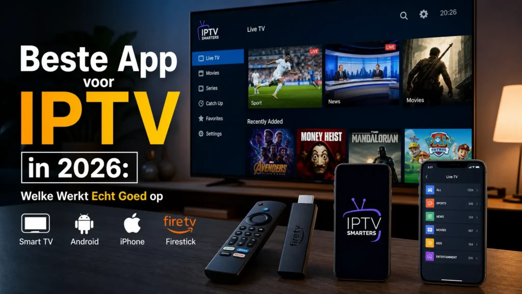Beste app voor IPTV in 2026 – IPTV Smarters Pro op Smart TV, Android, iPhone en Amazon Firestick met live TV-zenders
