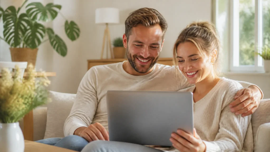 Diamond IPTV abonnement afsluiten: tevreden stel bekijkt bevestiging van IPTV aanbieding op laptop