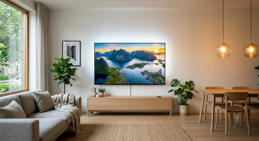 Watch4K IPTV Ultra HD 4K beeldkwaliteit op groot OLED scherm, premium streaming ervaring Nederlandse woonkamer 2026